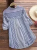 Women's Spring Fall Cotton Linen Long Sleeves Roll Up Striped Casual V Neck Button Down Shirts Blouses Collar Tunic Tops 240109