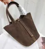 Bolsa feminina de luxo designer clássico avançado tc couro moda grande capacidade balde saco de compras bolsa designer genuíno saco de camurça fosca