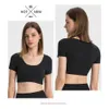 T-shirt d'été Lu Align Femme Couleur unie Décolleté en forme de U Tenue de fitness T-shirt à manches courtes Haut court Séchage rapide Chemise courte Entraînement Jog Lemon Lady Gry Sports Girls