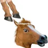 Ny ankomst Creepy LaTex Horse Head Mask Plus Horse Feet Halloween Costume Theatre Prop Brown203X