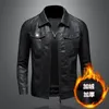 Herren Motorrad Lederjacke Große Tasche Schwarz Reißverschluss Revers Slim Fit Männlich Frühling und Herbst Hochwertiger Pu-Mantel M-5Xl 240108