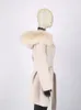 フューリウムカシミアウールコート本物のキツネ襟ジャケット冬の長いファッションルーズルーズアウターカサコベルト付き女性240108