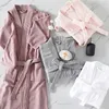 100% Cotton Men Suck Water Long Terry Bath Robes Plus Size Kimono Waffle Bathrobe el Towel Dressing Gowns Women Spa Sleepwear 240104