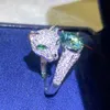 클러스터 반지 Luomansi 2ct GRA 인증서가있는 Green Moissanite Leopard 반지 100% -S925 Sterling Silver Silver Women 's Jewelry Anniversary Gift YQ240109