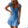 Basic & Casual Dresses Casual Dresses Summer Women Y Beauty Dress Lace Up Short Sleeve Elegant European Fashion U-Neck Ruffle Simple Otgyz