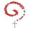 Pendentif Colliers Rosaire Perles Collier Catholique Rose Fleur Prière Crucifix Vintage Bijoux Religieux Pour Femmes Fille