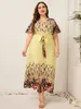 2023 Vrouwen Zomer Lange Jurk V-hals Korte Mouw Bloemenprint Boho Strand Bochtige Vrouw Plus Size Kleding 240109