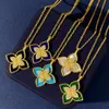 Colliers pendentifs marque de luxe trèfle designer pendentif colliers pour femmes 18K or doux feuille fleur élégant collier ras du cou avec cristal diamant bijoux.AA