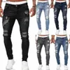 Mäns jeans vintage y2k streetwear rippade magra jeans för män solid cyklist hål smal passform elastisk denim lastbyxor pantnes bombre joggar t240109