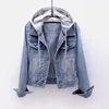 Koreaanse Capuchon Cowboy Denim Jas Pak Vrouwen Uitloper Jean Slanke Jas Vrouwelijke In Outerwears Studenten Varsity Kleding 240109