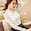 Mode dentelle au crochet évider Blouse femmes col montant chemises blanches femme doux à manches longues hauts Blusas 1695 240109