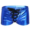 YiZYiF Uomini Sexy Boxer Corto Fetish Biancheria Intima Mutandine Pelle Verniciata Lucida Esotico Coulisse Metallic Boxer Shorts Costumi Da Bagno Spiaggia 240109