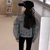 Big girls short denim jacket old kids lapel single breasted long sleeve casual outwear 2024 spring teenagers hole zipper leggings pants Z6599