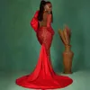 Aso ebi baile vestidos de pescoço alto ombro de uma sereia de renda de renda de laca vestidos de noite para ocasiões especiais Vestido de festa de aniversário Africano Black Girl AM357