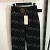 Calça jeans feminina preta com cinto, designer de luxo, casual, diária, cintura alta, perna reta, calça jeans