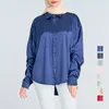 Vêtements ethniques Femmes Eid Musulman Tops Bouton Bouton Bouton pleine longueur Col rabattu Kaftan Arabe Maroc Satin Blouses Solid Casual