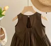 Mädchen Kleider Kinder Kleid 2024 Sommer Koreanische Mode Ärmelloses Mädchen 3-16 Jahre Kinder Prinzessin Kaffee Wz1109