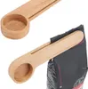 Design Wooden Coffee Scoop With Bag Clip Tablespoon Solid Beech Wood Measuring Tea Bean Spoons Clips Gift Whole EWF87243192768