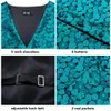 HiTie Luxe Zijden Heren Vesten Teal Bloemen Jacquard Heren Vest Stropdas Hanky Manchetknopen Set voor Mannen Jurk Pak Bruiloft Zakelijk XL