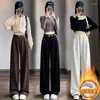 Pantalones De Mujer Pantalones De Chándal De Color Sólido Pantalones De Pierna Ancha Holgados De Talle Alto Informales De Moda Cálidos Acolchados De Pana Engrosada De Invierno para Mujer