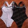 Sexig rygglös badkläder korsade Sling One Piece Swimsuit Letter Webbing vadderad badbikinis kvinnor sommarbaddräkt