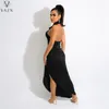 Robes décontractées VAZN 2024 Nouveauté Solide Vacances Longue Robe asymétrique Spit Jeune Sexy Club Halter Dos Nu Sans Manches Femmes