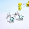 Stud Kuololit Bluish Emerald Gemstone Clip أقراط للنساء الصلبة 925 Sterling Silver Operings لحفل الزفاف المجوهرات الكلاسيكية YQ240110