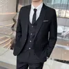 Boutique Solid Color Men's Casual Office Business Suit Three and Two Piece Set Groom Wedding Dress Blazer Waistcoat Trousers 240110