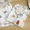 Conjunto de pijamas de manga corta de algodón 100 para mujer, pijama corto sencillo japonés de dibujos animados bonitos, ropa de dormir 240109