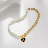 Pendant Necklaces Sweet Love Heart Pearl Zircon Stitching Necklace Cool And Gentle Clavicle Chain For Women Wedding Accessories