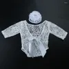 Комплекты одежды, 2 шт., кружевной комбинезон для маленьких мальчиков и девочек, повязка на голову с цветком, комплект Born Pography реквизит