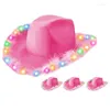 Berets Pink Cowboy Hat Western Wide Brim Women LED Cowgirl Cosplay Party Costume Fedora Caps Head Accessory