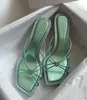 2024 Verão Moda Mulheres Indiya Sandálias Sapatos Square Toe Nappa Couro Corações Cristal Mule Slim Knotted Straps Sandalias Senhoras Salto Alto EU35-41 Com Caixa