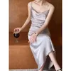 Casual Dresses HLBCBG Fashion Backless Satin Slim Long Maxi Women Sleeveless Bandage Dress Female Party Wear