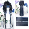 かつらHouyan Synthetic Long Wavy Hair and Straight Blue Highlights women's Fringe Wig Cosplay Lolita Pink Wig hat Rostative Party Wig