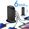 Charging Station for Multiple Devices Wall Charger Block 5 USB Ports Charging Hub Smart IC Charger Tower with Type-C 3A for iPhone iPad Tablets Smartphones