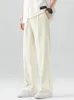 2023 Summer Casual Pants Men Breathable Polyester Korean Fashion SemiWide Banded Waist Slacks Straight Loose Drape Trousers 240109