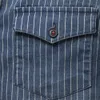 Camicia da uomo a maniche lunghe in denim a righe vintage lavato pesante di alta qualità