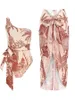 Cover-up Scenic Print kvinnors nyaste baddräkt One Shoulder Design One Piece Fashion Tie Elegant Vintage Bikini och lång täckning 2024