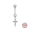 Smycken Zircon Cross Pendant Belly Button Ring 925 Sterling Silver Navel Piercing for Women Sexig Belly Ring Body Piercing Smycken