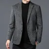 Autumn Winter Men Classic Plaid Sheep Wool Blazers Male Grey Coffee Checked Pattern Cashmere Blended Suit Jackets Outfits 240110