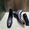 Berluti Business Deri Ayakkabı Oxford Calfskin El Yapımı En Kalite Renk Bir Adım Chelsea Kısa Botlar Scritto Desen İngiliz Bootswq