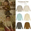 AM Brand Autumn Toddler Girl Floral Bottoming Shirt Baby Kids Long Sleeves Cute T-shirt Children Solid Color Half-high Neck Tops 240109