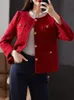 Zoki élégant noël rouge Tweed veste femmes hiver épais chaud doux manteau français Vintage à manches longues conception femme décontracté hauts 240109