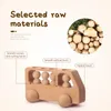 1Set Montessori Wooden Toys for Kids Four Wheels Beech Wood Bus Little Doll Teething Blocks Educational Baby Birthday Gifts 240110