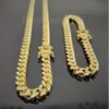 8mm Mens Miami Cuban Link Bracelet & Chain SET 14k Gold Plated Stainless Steel263c