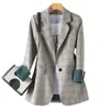 Fashion Business Interview Plaid Suits Women Work Office Ladies Long Sleeve Spring Casual Blazer 240110