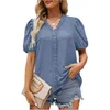 Kvinnors blusar Elegant V-ringning Jacquard Chiffon Shirt Summer Produkt spetsbubbla kortärmad blus streetwear s-xxl blusas femeninas