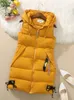 Gilet en duvet de coton pour femme, manteau sans manches, Version mi-longue, couleur unie, chaud, à capuche, mode coréenne, automne hiver, 240110