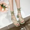 Ankel sommaren 2024 Roman Style Lace-up Sandals Women Cross Strap High Heels smala bandskor Square Toe White Casual 219